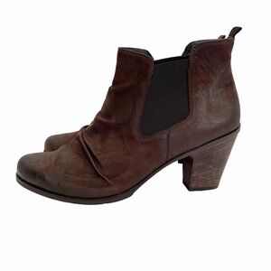 Paul Green Juno Brown Ruched Leather Ankle Boots UK 7.5 Women's 10 Block Heel